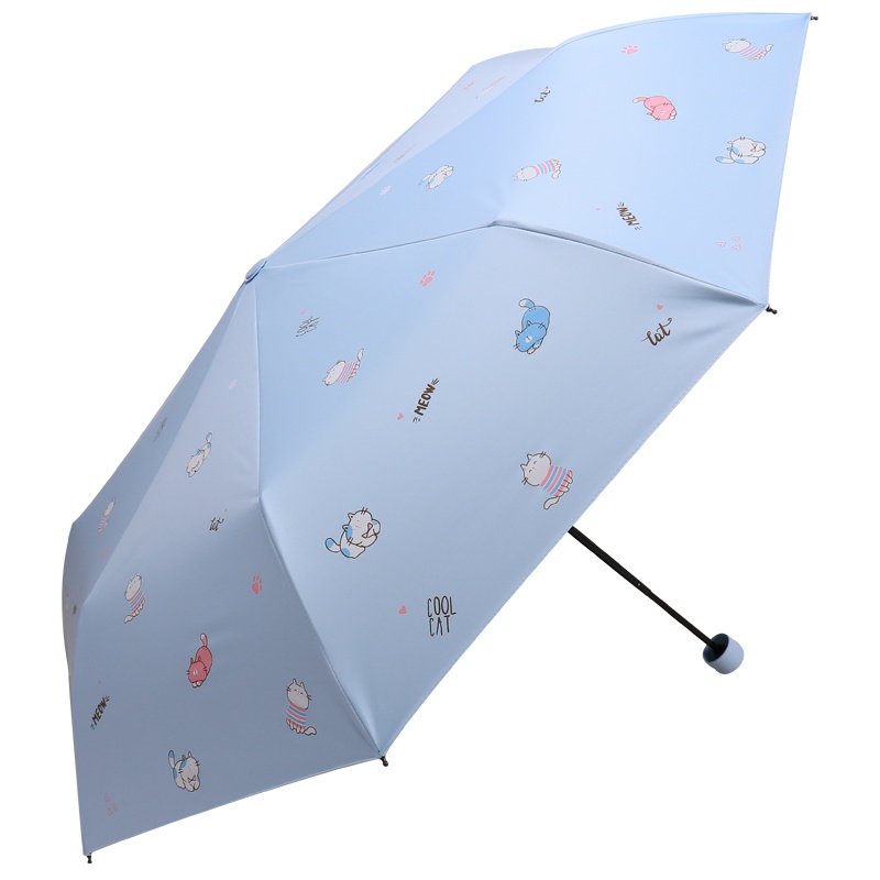 天堂伞 三折叠晴雨全遮光黑胶太阳伞遮阳伞55cm*8骨 萌猫乐园1283