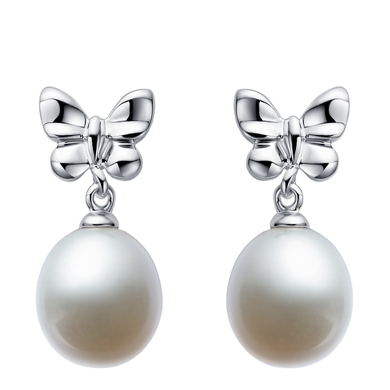 周大福蝴蝶结925银珍珠耳钉耳环AQ32612