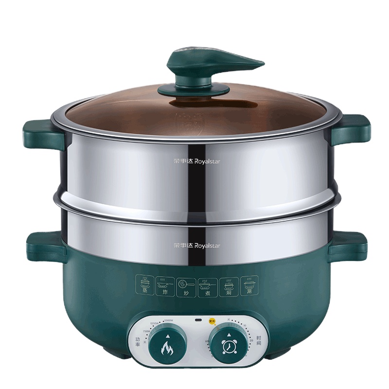 荣事达(Royalstar)RDG-J30C电火锅家用多功能一体式电热锅大功率不锈钢电炒锅绿色蒸笼3升容量