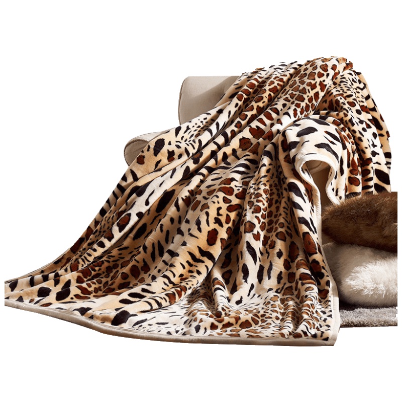 维科家纺 秋冬保暖睡毯豹纹盖毯 加厚细绒法兰绒毯