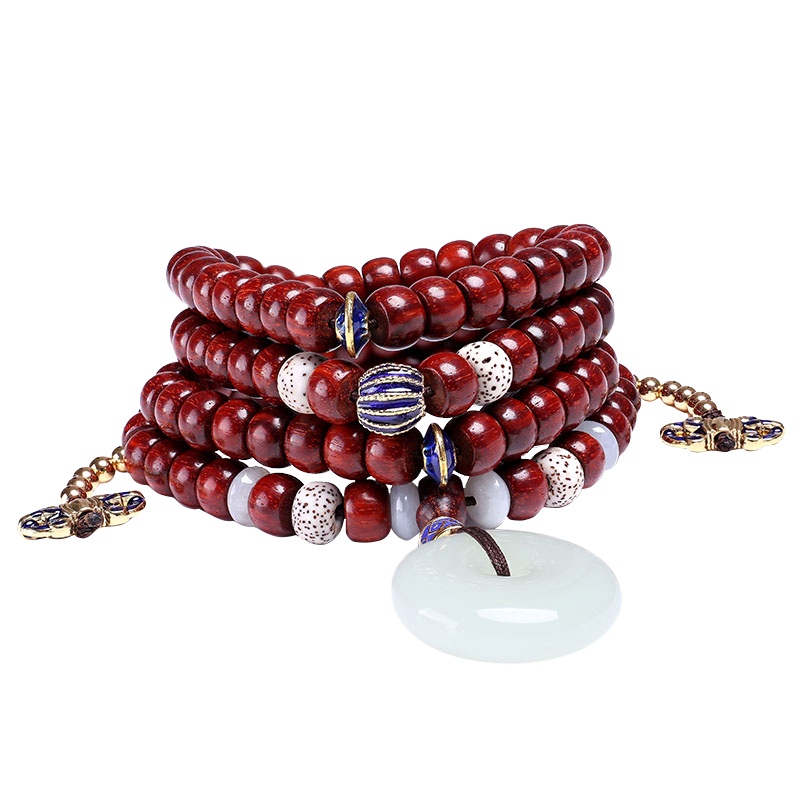 月印百川 小叶紫檀108颗 和田玉平安扣手串佛珠配玉石时尚手链