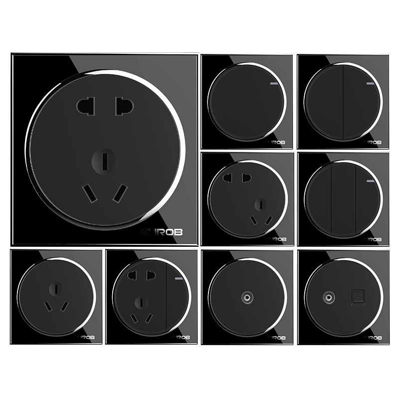 欧奔(EUROB)开关插座面板86型二三插USB五孔一开双控16A墙壁开关家用黑色