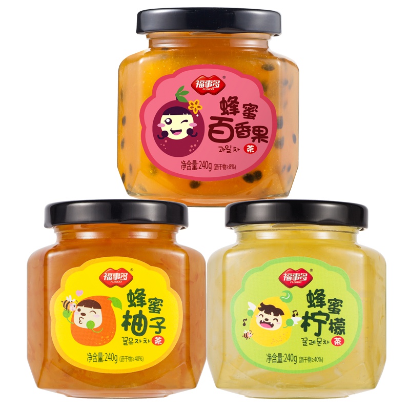 福事多蜂蜜柚子柠檬百香果茶240g*3瓶 泡水喝的饮品 冲饮热饮水果茶