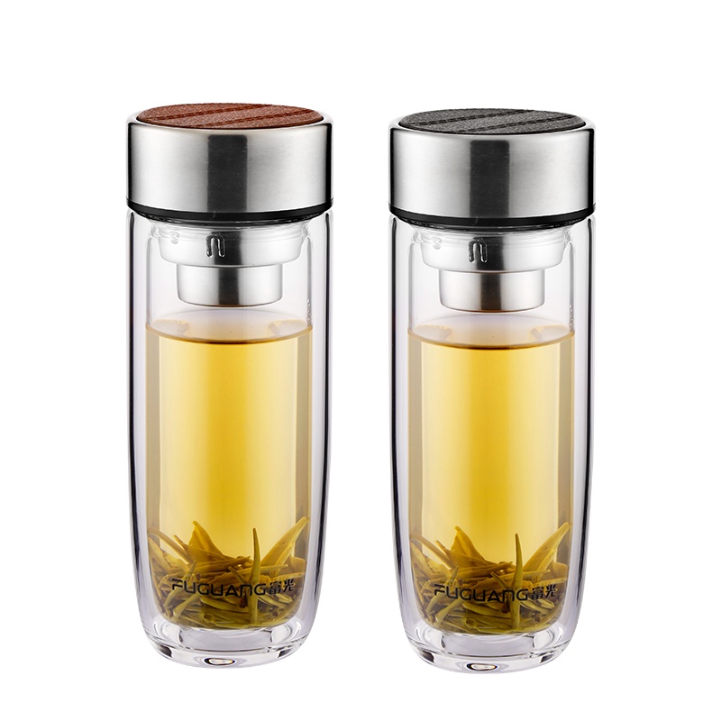 富光玻璃杯双层隔热水杯高硼硅玻璃男女茶杯商务异形茶水杯子290ml/320ml