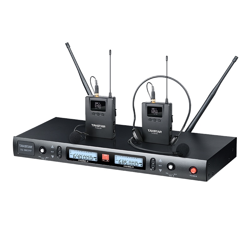 得胜 无线一拖二领夹麦克风 U段真分集双领夹/头戴麦克风 TS-8807PP 50米长距离 演讲会议直播适用