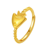 金大福(King tai fook)珠宝足金999黄金戒指女款开口 海洋系列热带鱼戒指活口 可调节戒指