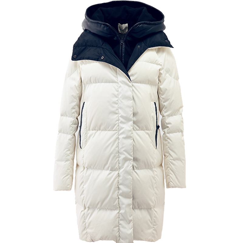 M茵曼文艺范连帽假两件羽绒服女中长款加厚宽松秋冬保暖羽绒外套