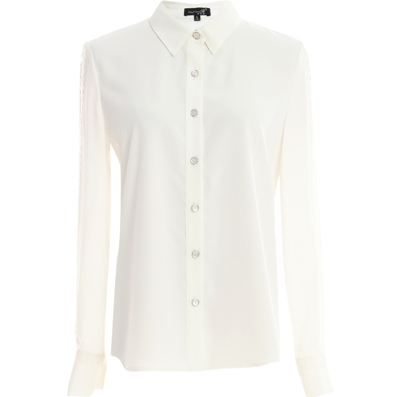 欧昵雪职业翻领显瘦白色衬衫上衣女气质镂空长袖衬衣