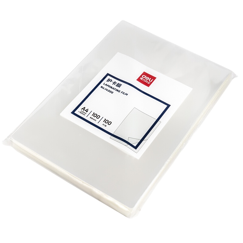 得力 14300 A4透明塑封膜 216*303mm/100mic 100张/包