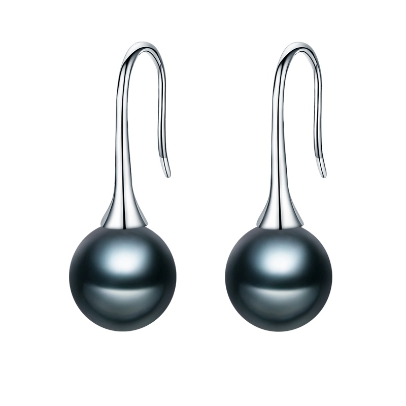 brir佰色传情正圆8-9mm大溪地黑珍珠耳饰耳钩女18K金正品女