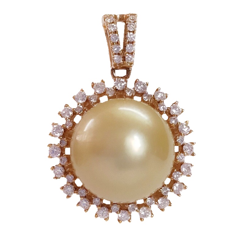 缘源珠宝 天然海水金珍珠吊坠 18K金镶嵌钻石金珍珠吊坠 11mm女款 附送证书 不含链