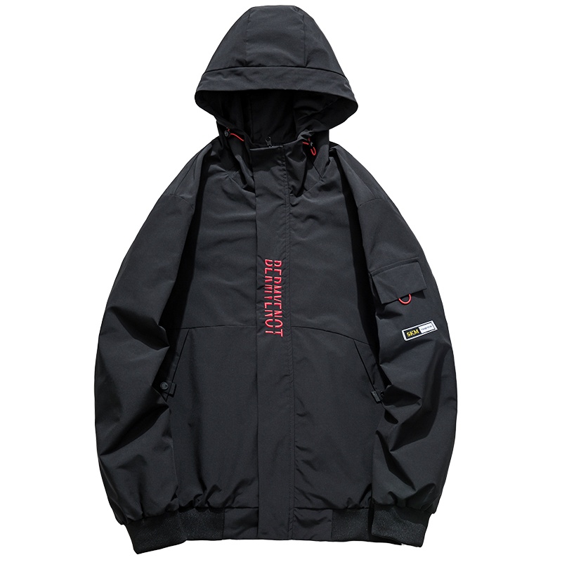 海德斯曼 2019秋季新款黑色连帽夹克男宽松休闲潮流百搭外套30350