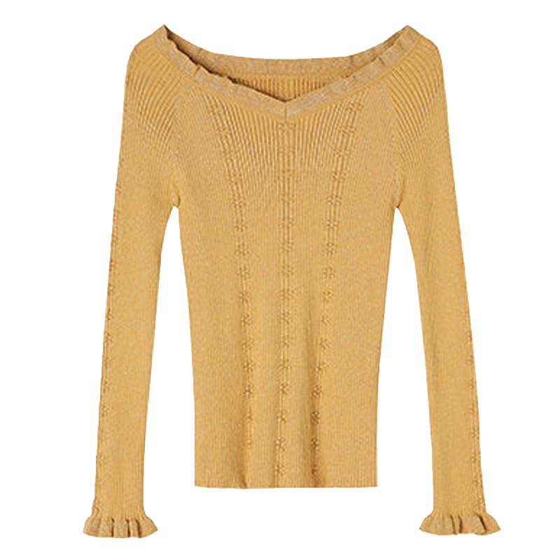 拉·贝缇修身一字领毛衣打底荷叶边小清新套头针织衫女60007152