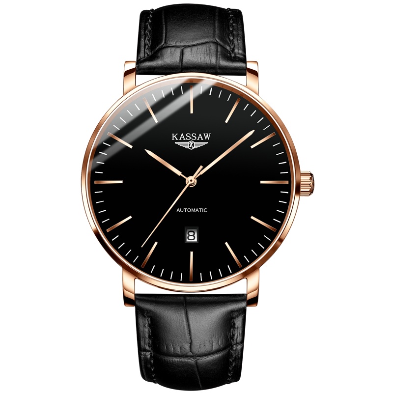 卡梭(KASSAW)手表男自动机械表时尚商务时装表超薄皮带日历男表K862G