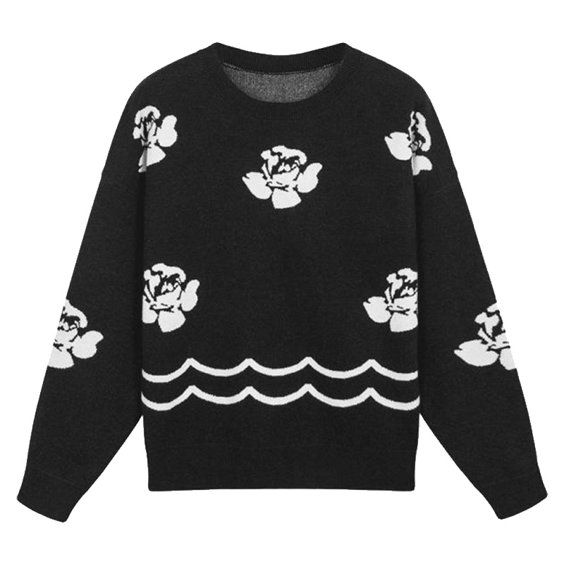 拉夏贝尔Puella秋季女装提花毛衣女学生韩版宽松针织毛衫20011526