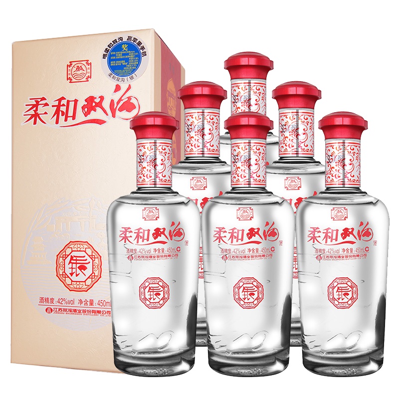 柔和双沟 (银)42度450ml*6瓶 整箱装 浓香型 白酒