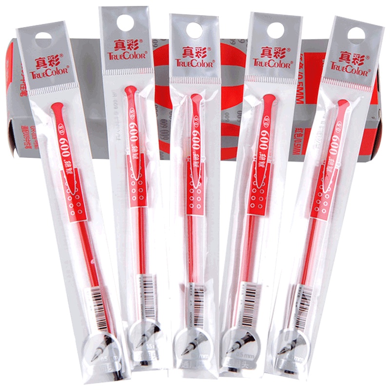 真彩(truecolor)GR-009中性笔芯红色 20支/盒 5盒 0.5mm水笔替芯真彩中性笔芯签字笔芯 红笔替换芯