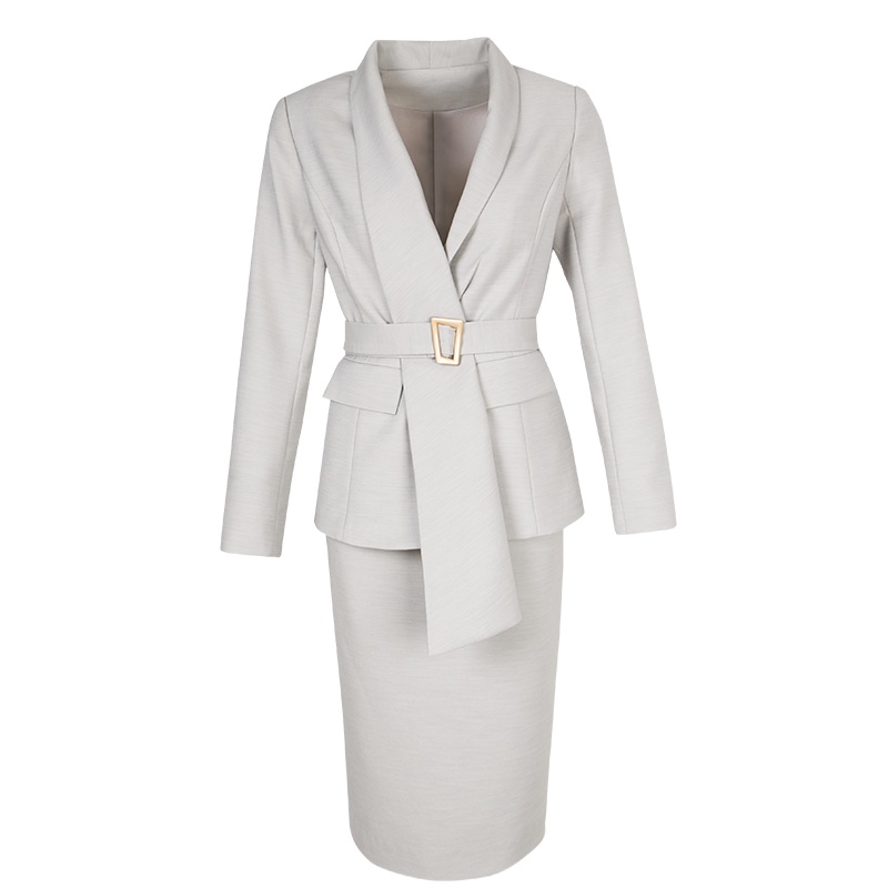 晚白2021春季新品两件套修身西装外套高腰包臀裙半裙时尚套装女