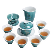 常生源 茶具套装 陶瓷功夫茶具茶壶茶杯公道杯茶漏整套 祥云豆青套组