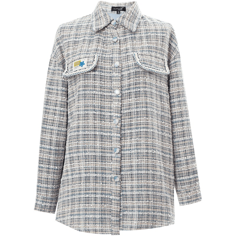 OUNIXUE欧昵雪 | [小香风格子衬衣]秋冬季时尚翻领衬衫休闲宽松呢子外套女士