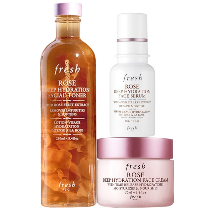 FRESH馥蕾诗玫瑰三件套面部护肤套装 爽肤水精华面霜套装 玫瑰水250ml+面霜50ml+精华30ml