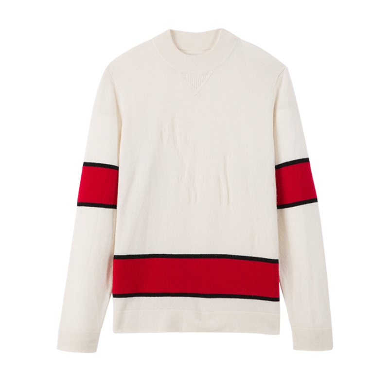 鄂尔多斯ERDOS 秋冬纯羊绒圆领夹条撞色加厚羊绒衫男士针织衫/毛衣