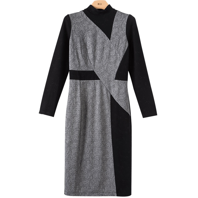 晚白2020冬季新品简约通勤立领长袖修身显瘦包臀裙打底连衣裙女