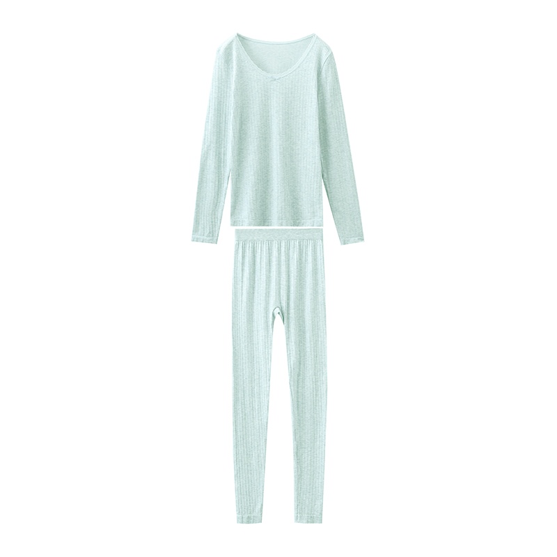 都市丽人纯色大圆领蕾丝花边百搭色纱秋衣秋裤女士保暖内衣套装2W8302