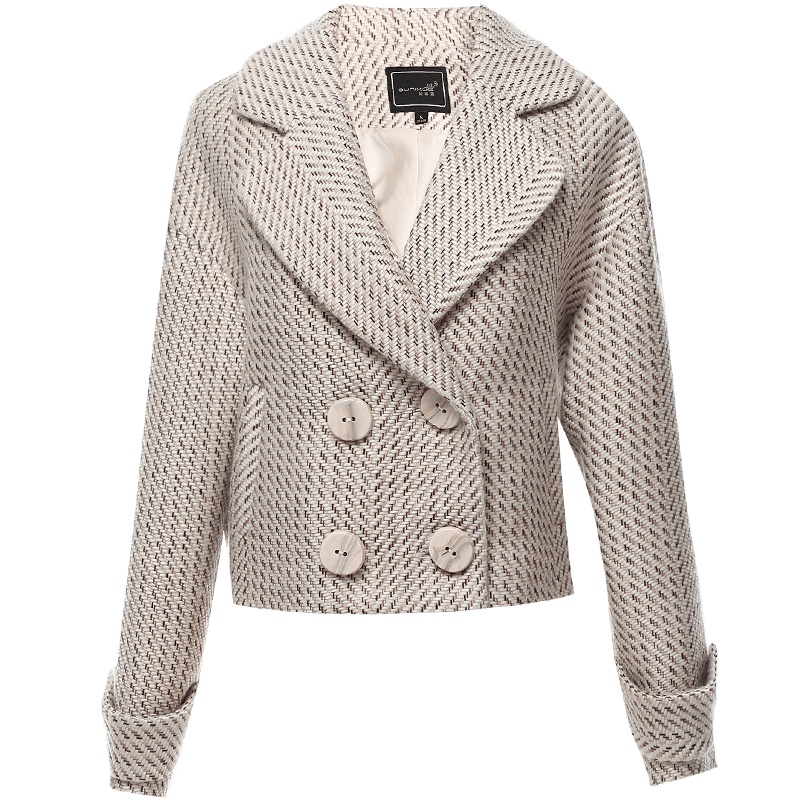 欧昵雪秋冬季翻领小个子宽松编织毛呢外套女短款呢子大衣