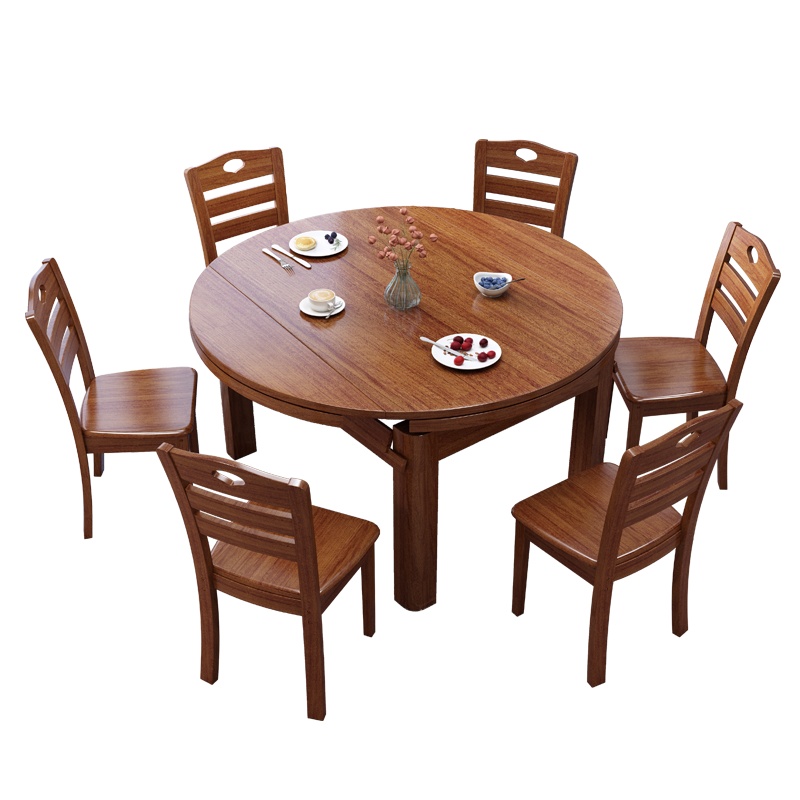 梵宜实木餐桌现代中式折叠餐桌椅组合圆形长方形饭桌简约小桌子