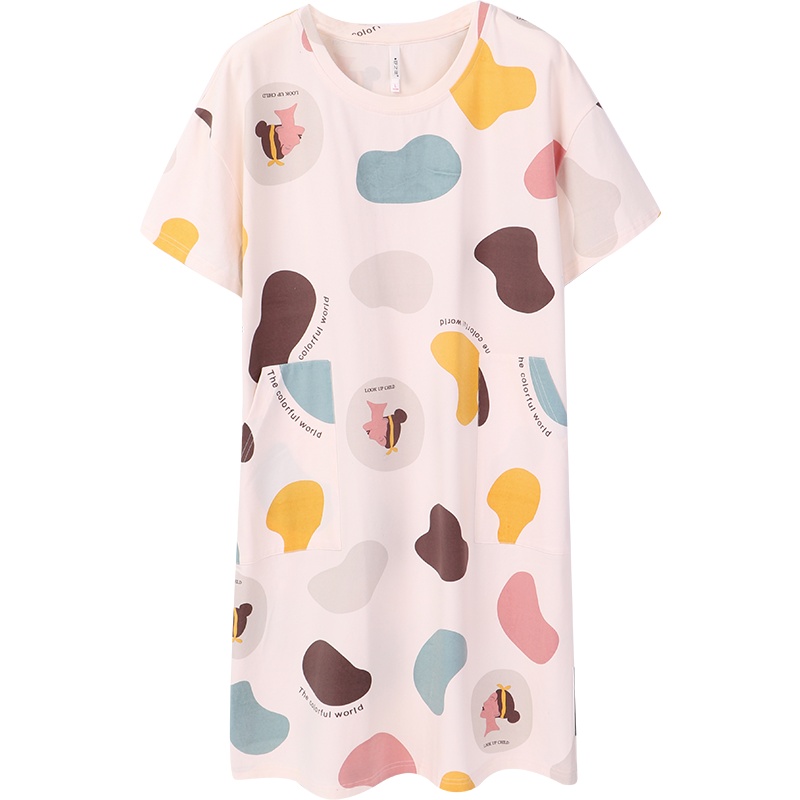 安之伴睡裙女夏纯棉针织印花短袖女裙