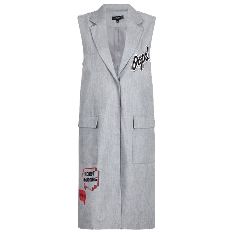 拉夏贝尔Candie’s春季新绣花西装领中长款显瘦马甲外套女30071040