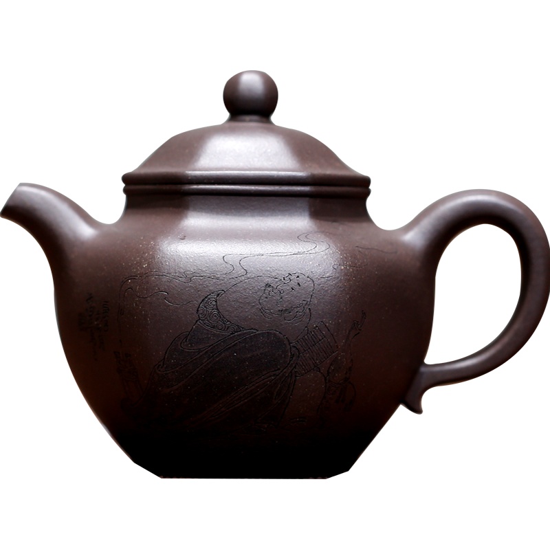 宜兴紫砂壶高工范小君原矿天青泥 六方掇球 方壶方器纯全手工茶壶 方器 高工手工刻绘保真