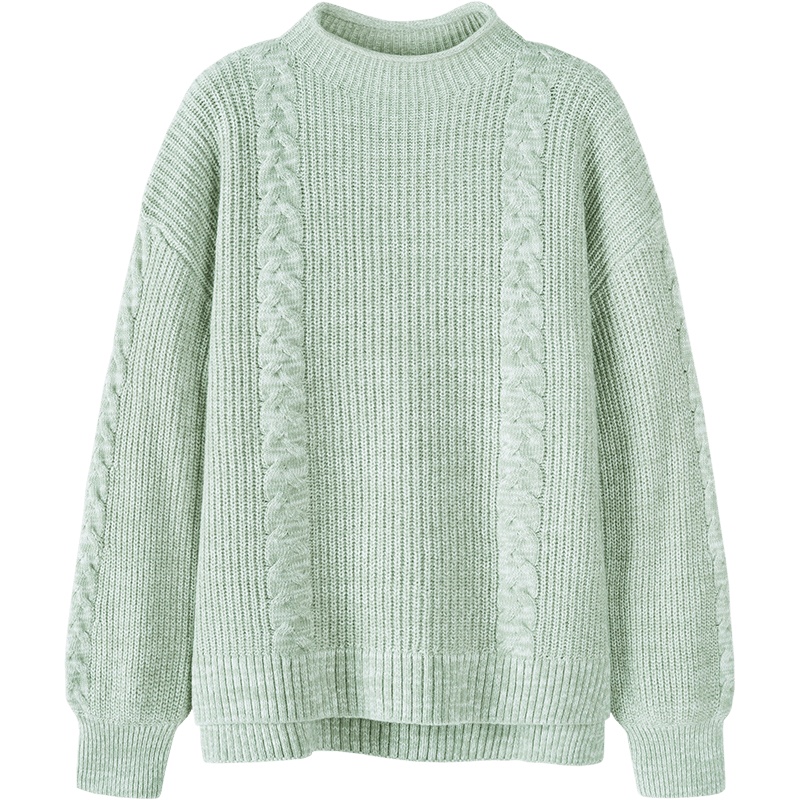 Semir森马宽松毛衣女2019冬季新款半高领针织毛衫宽松落肩袖提花套头衫