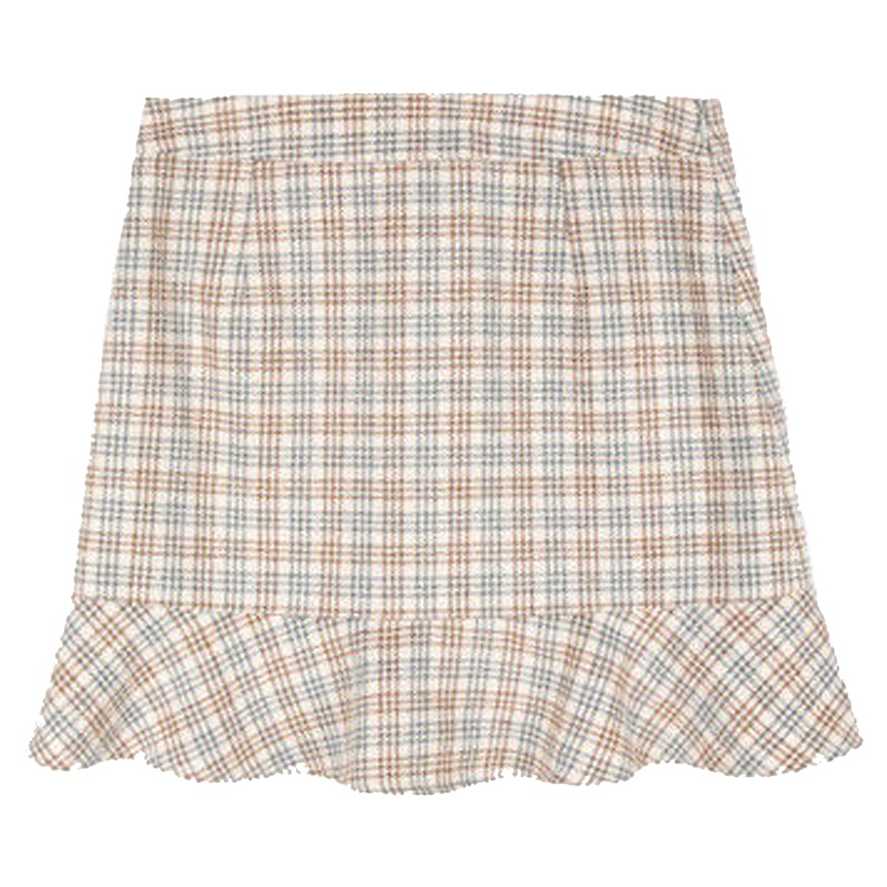 拉夏贝尔a字格子短裙春季高腰新款女装半身裙学生不规则裙子10024210