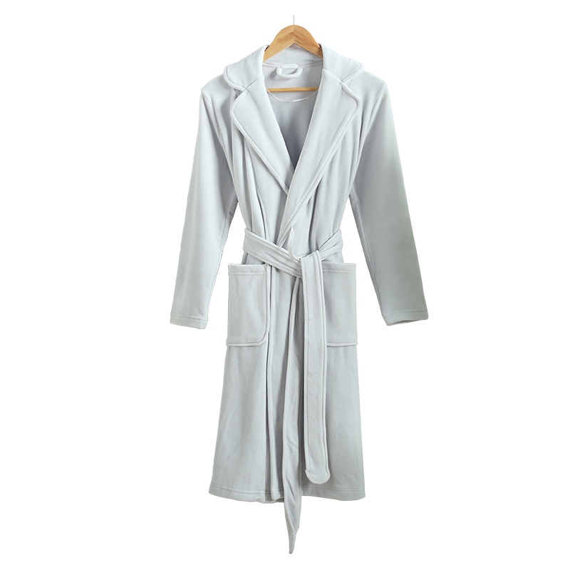 竹一百 浴袍女睡袍女士长袖珊瑚绒睡衣保暖家居服浴衣 浅灰色单件