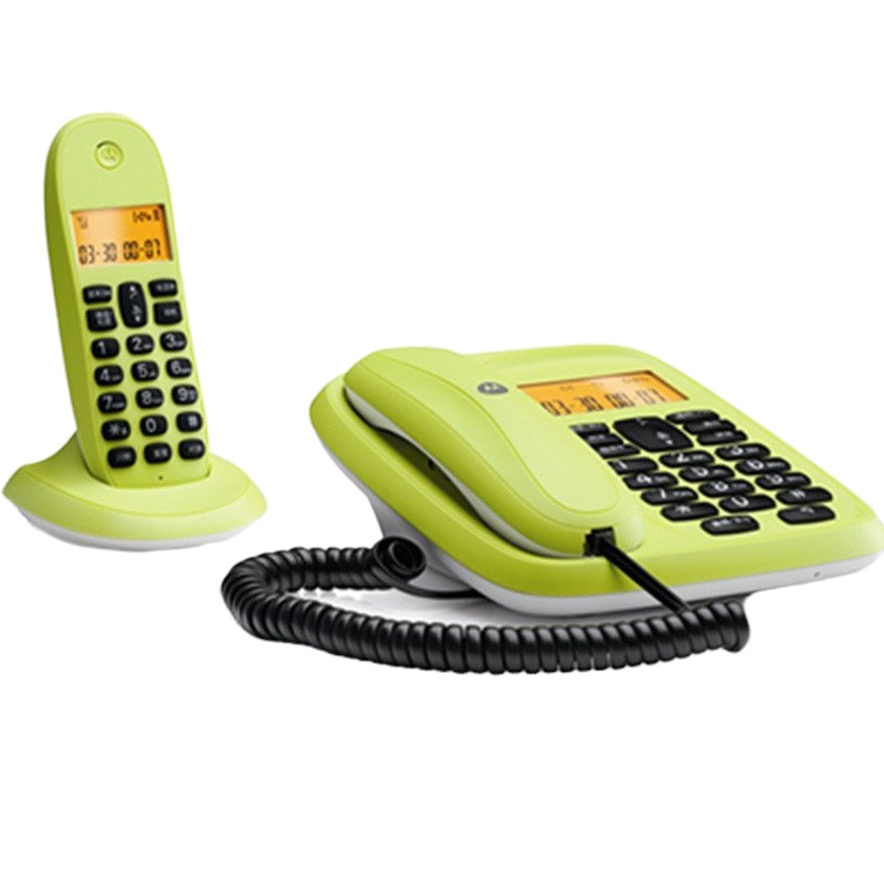 摩托罗拉(MOTOROLA) CL101C数字无绳电话机座机子母机中文显示套装办公家用一拖一固定无线座机 (青柠色)