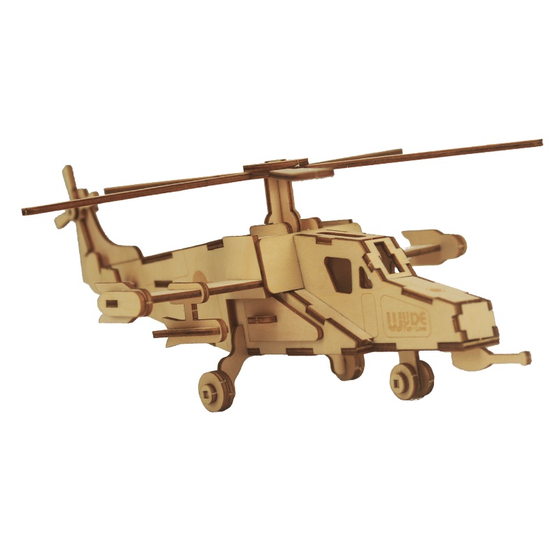 WUDE 黑鲨战斗直升飞机立体3d拼图木质diy积木玩具儿童手工拼装模型组装插片