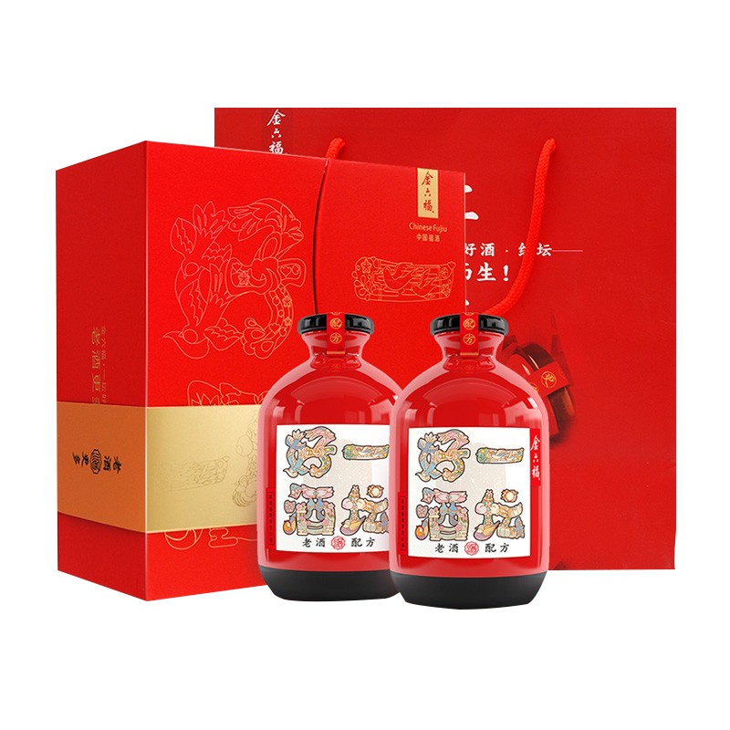 金六福 40.8度一坛好酒红坛浓清酱兼香型白酒500ml*2瓶 礼盒装
