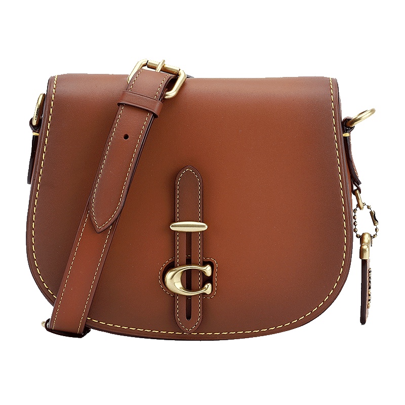 COACH 蔻驰 奢侈品 女士专柜款纯色蓝色皮革配皮单肩斜挎马蹄包