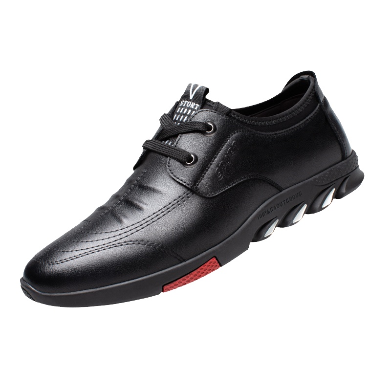 牧伦奴仕(MULUNUSHI)新款休闲鞋男士皮鞋四季商务皮鞋牛皮鞋二层牛皮（除牛反绒）耐磨软底英伦时尚男鞋潮黑26954