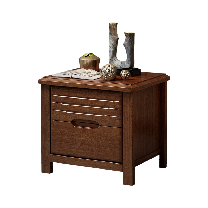 月影梳桐金丝胡桃木中式实木床头柜置物架简约现代卧室床边柜储物柜收纳柜