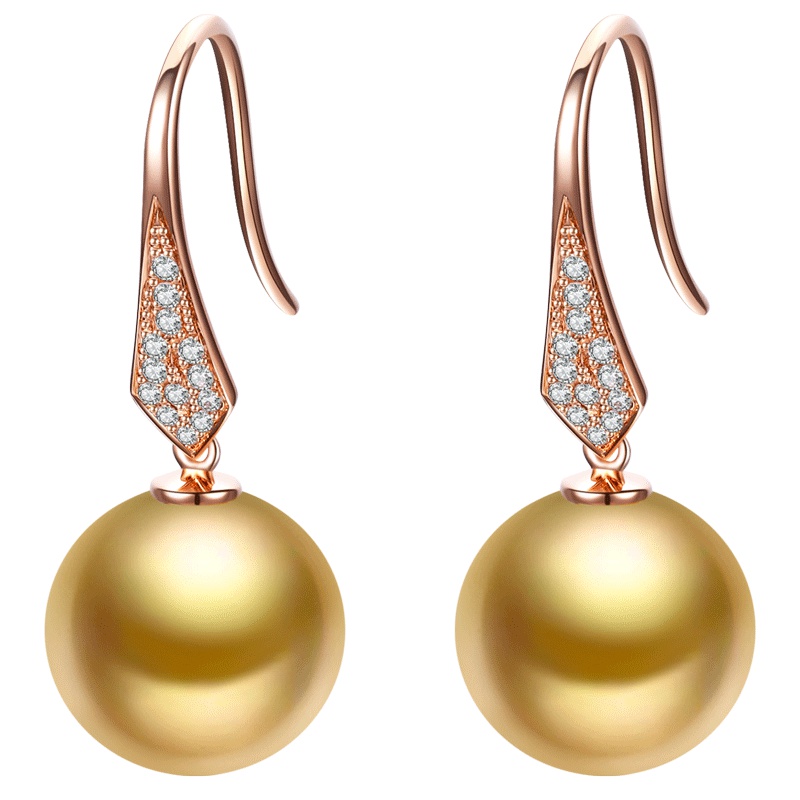 brir 佰色传情 10-11mm正圆南洋金珠耳坠女18K金钻石轻奢时尚海水珍珠耳环女 正品耳饰