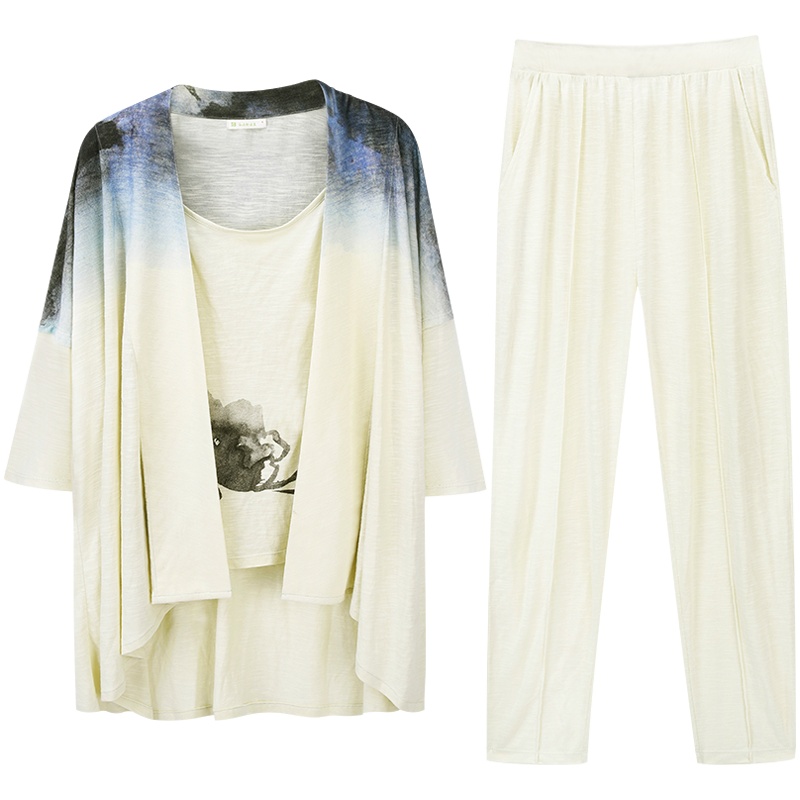 爱帝女款睡衣春秋季新品开衫家居服三件套女士家居服