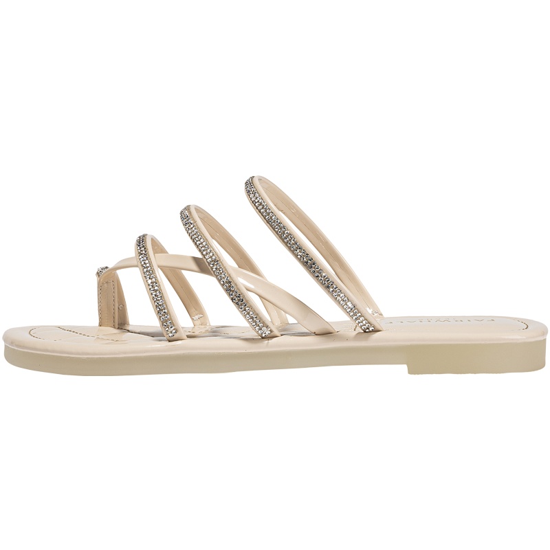 马克华菲水钻夹趾凉鞋女仙女风百搭果冻平底2020新款夏季波西米亚鞋女