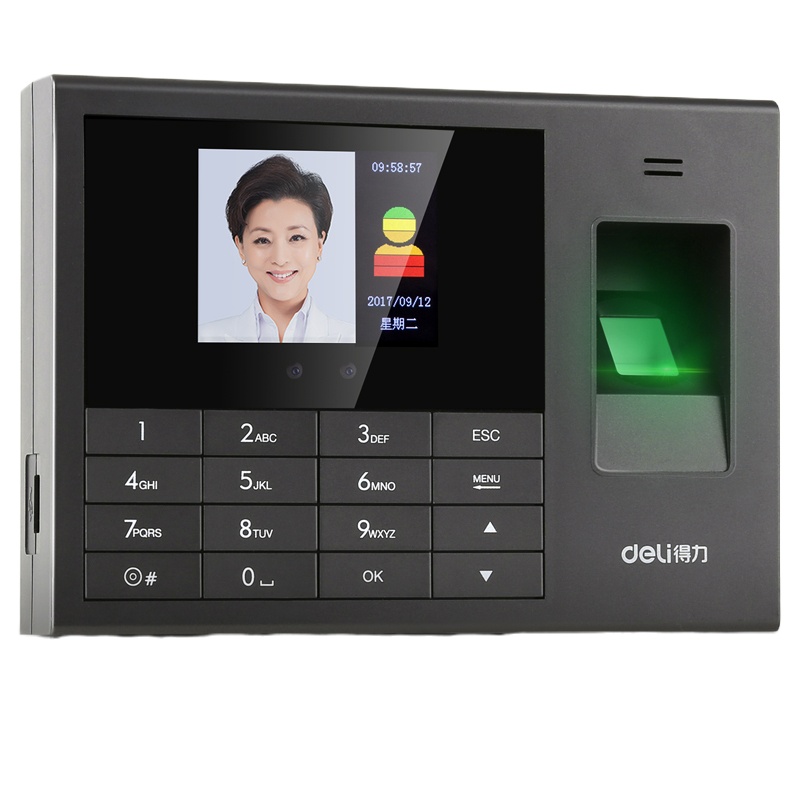 得力 3765 人脸考勤机 指纹考勤机 上班指纹式签到机刷脸面部人脸识别指纹打卡机