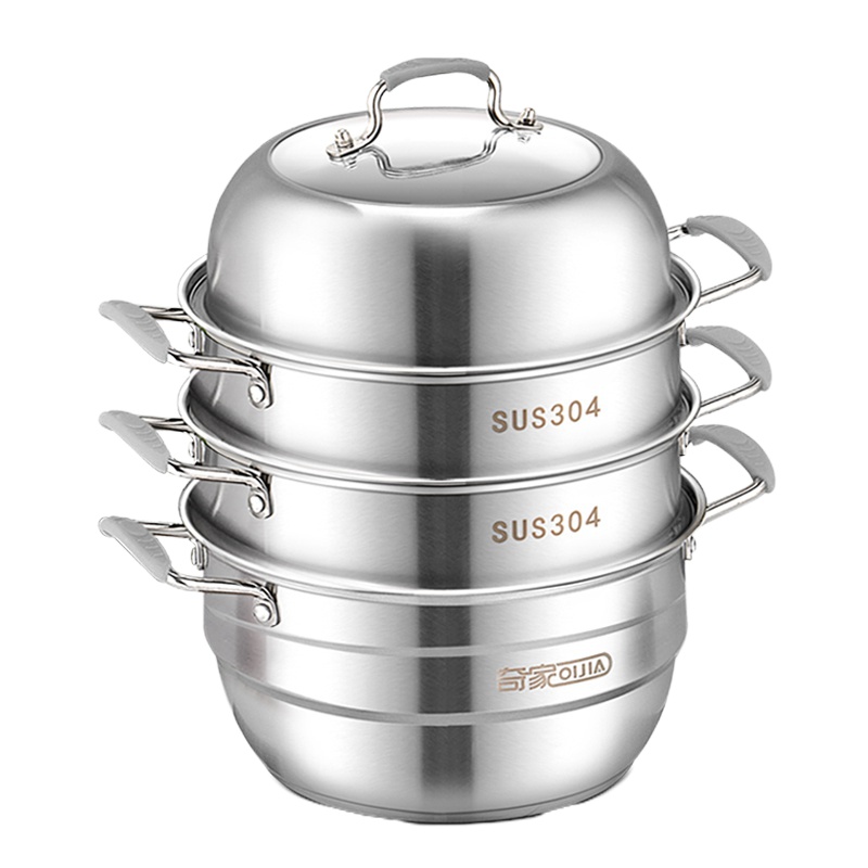304汤蒸多用不锈钢蒸锅具家用28cm加厚蒸笼4四层3多双层 FENGHOU 304四层蒸锅26cm(304蒸片)