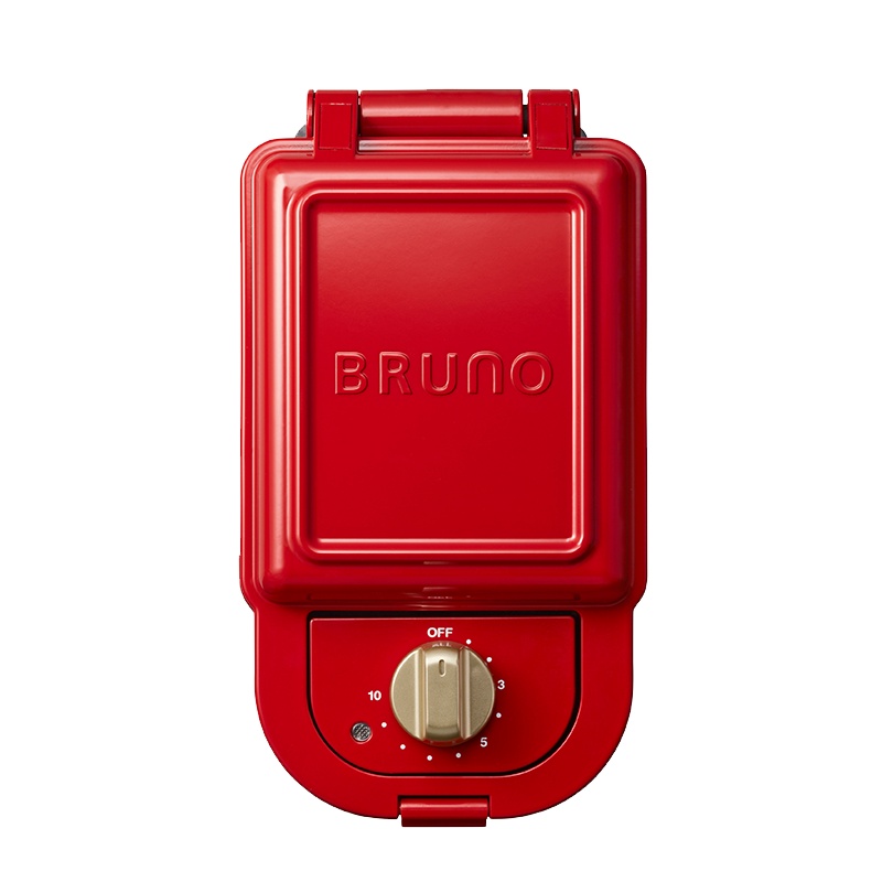 日本bruno复古红Mini轻食机早餐机家用多功能三明治华夫饼烤面包机(标配+鲷鱼烧+华夫饼烤盘+果挞烤盘+蛋糕烤盘)