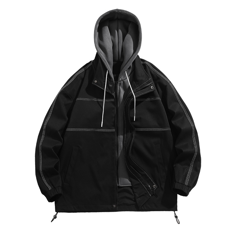 DEBRAND2022新款春秋克莱因蓝外套男连帽休闲情侣运动宽松夹克ins