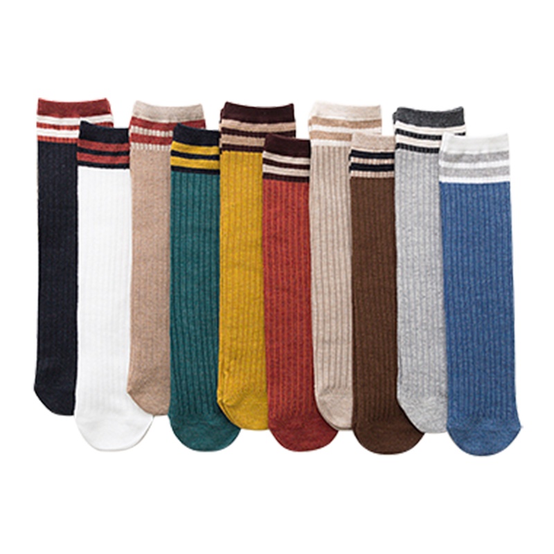 【顺丰配送】【8双装】堆堆袜子女士中筒袜日系学院风长筒袜秋冬季纯色休闲棉袜韩版学生潮袜条纹小腿袜